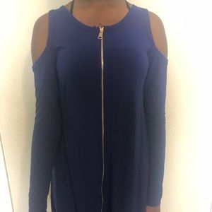 Shoulderless Blue Zip-up Dress